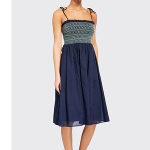 Tory Burch NWT smocked convertible dress midi skirt coverup size M blue